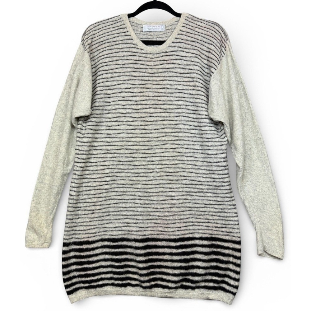 SHIRIN 100% Pure Cashmere Striped V Neck Sweater Made in Scotland Large